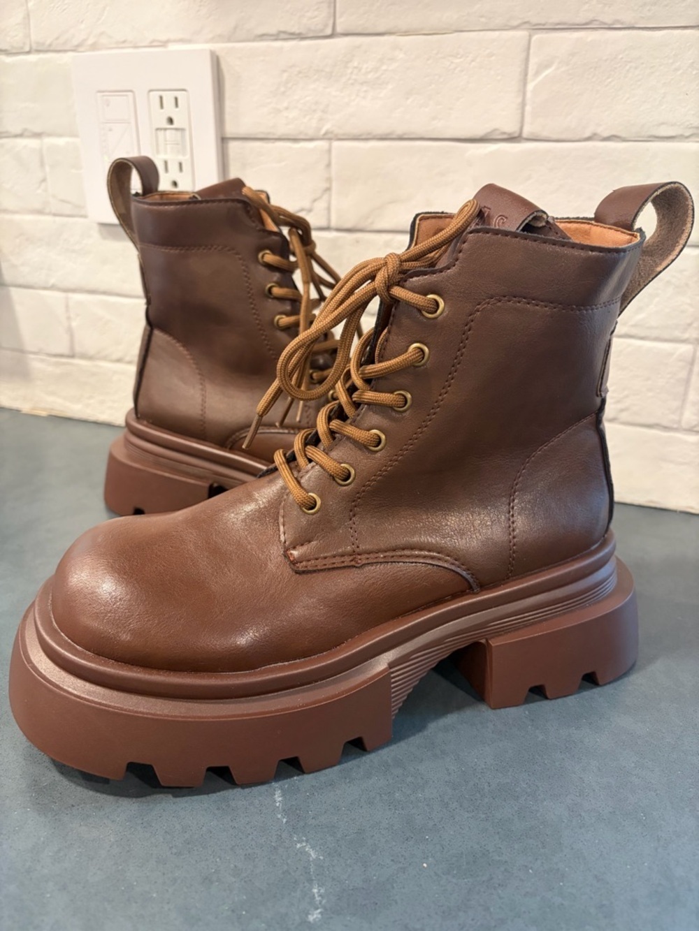 A.S.98 sz 40 US 10-10.5 Brown leather Chunky heel platform Lace-Up Combat Boots